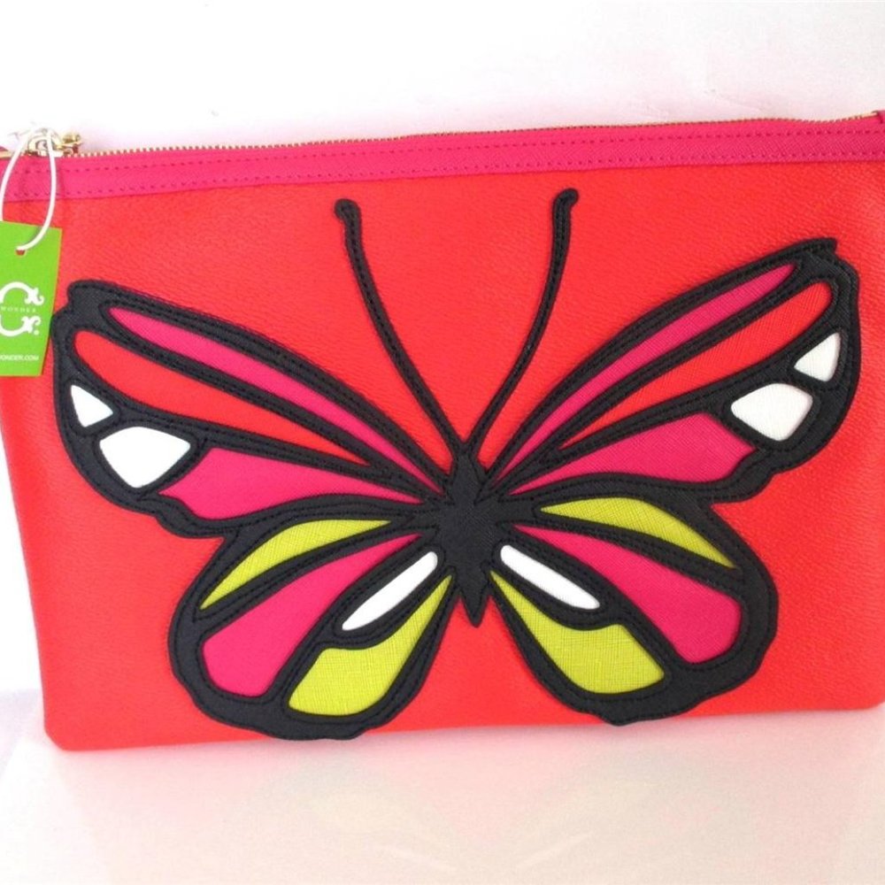 Appliqued Butterfly Zip Top Pouch Clutch Bag